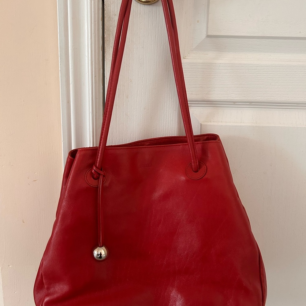 Furla Red Leather Shoulder Bag with Glossy Finish